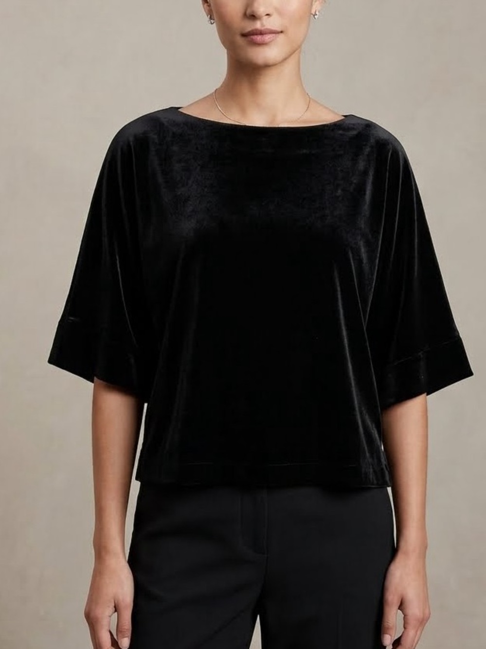 GAP Black Velvet Kimono Sleeve Boatneck Top Blouse Size S Silk Blend Luxe Boho